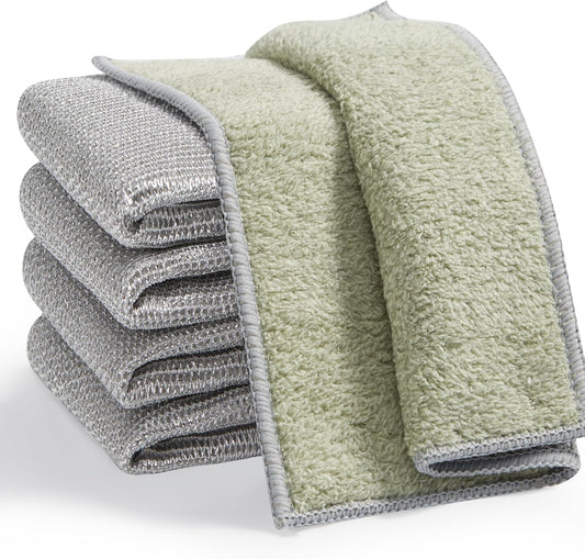 JOYMOOP Dual-Sided Silver Microfiber Cleaning Cloth, Reusable Non-Scratch Dishwashing Rag, Multipurpose Scrubbing Pads for Kitchen, Glass, Stainless Steel