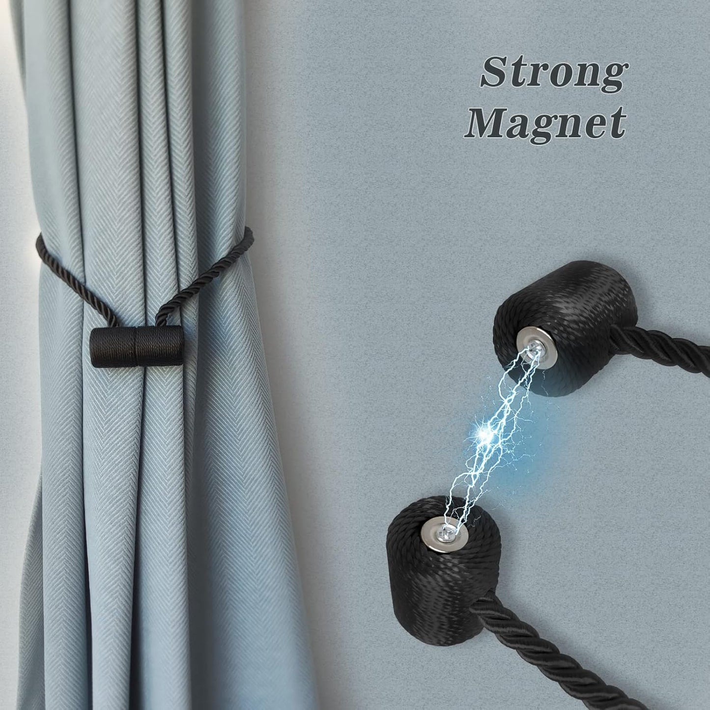 Hion Magnetic Curtain Tiebacks Black 2pcs, Curtain Tiebacks Buckles Holdbacks Holders Hooks Clip for Home Bedroom Office Decorative Curtain