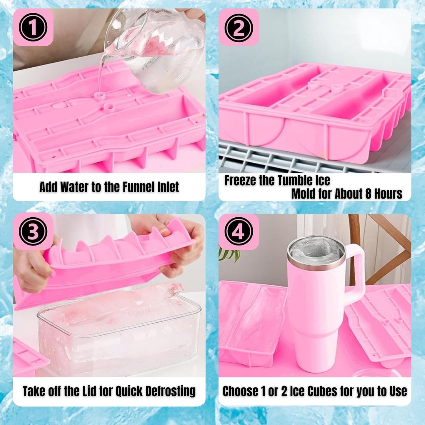 Ice Cube Tray for Tumbler, 1 Pcs Silicone Hollow Cylinder Ice Mold for Freezer, Ice Drink, Juice, Cocktail, Compatible with 40Oz Tumbler (PINK)