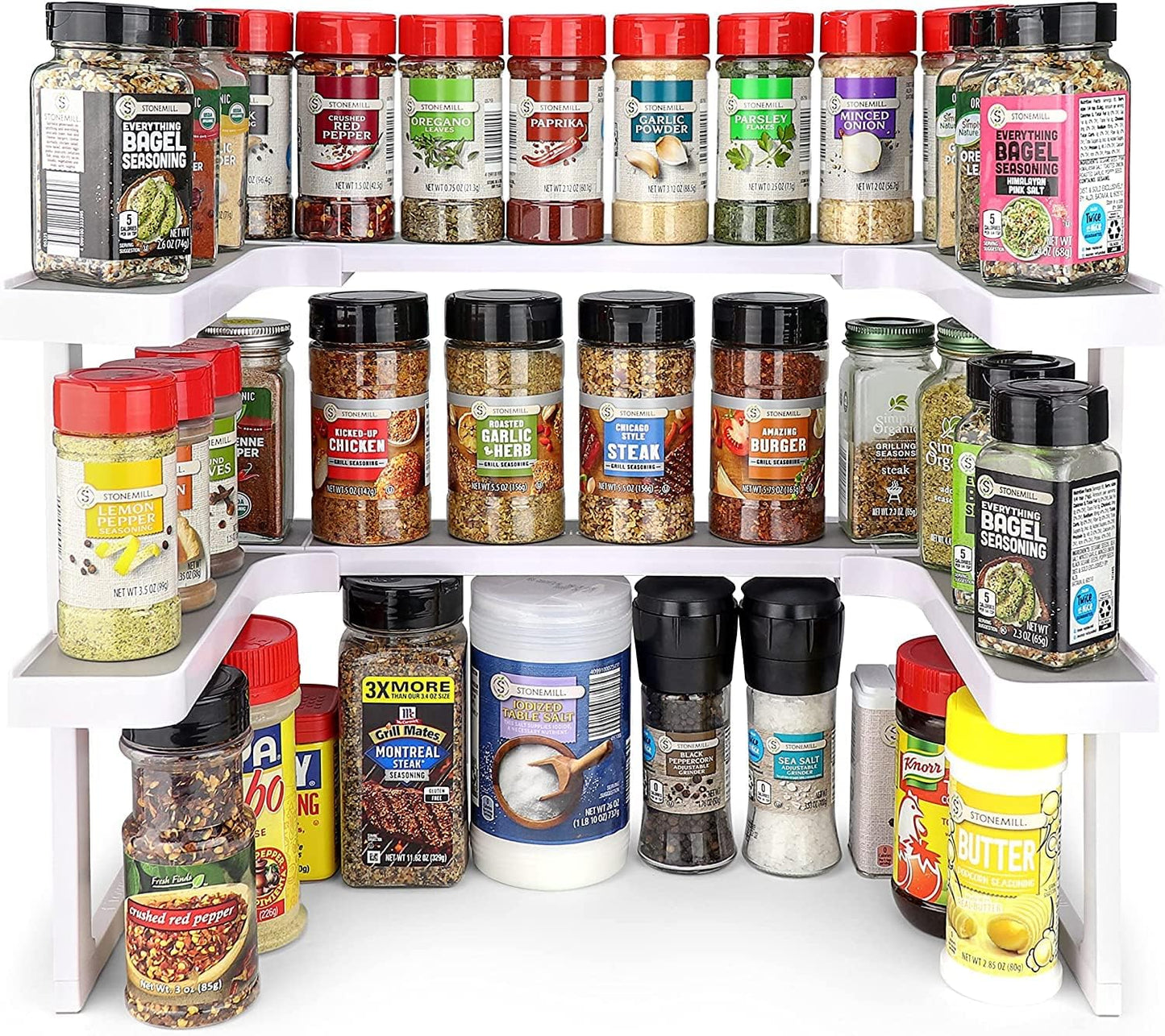Spicy Shelf Premium – Expandable 2-Tier Spice Rack Organizer for Cabinets & Pantry – Adjustable Stackable Kitchen Seasoning Organizer – Strong Non-Slip Cabinet Organizer for Spices, Bottles & More