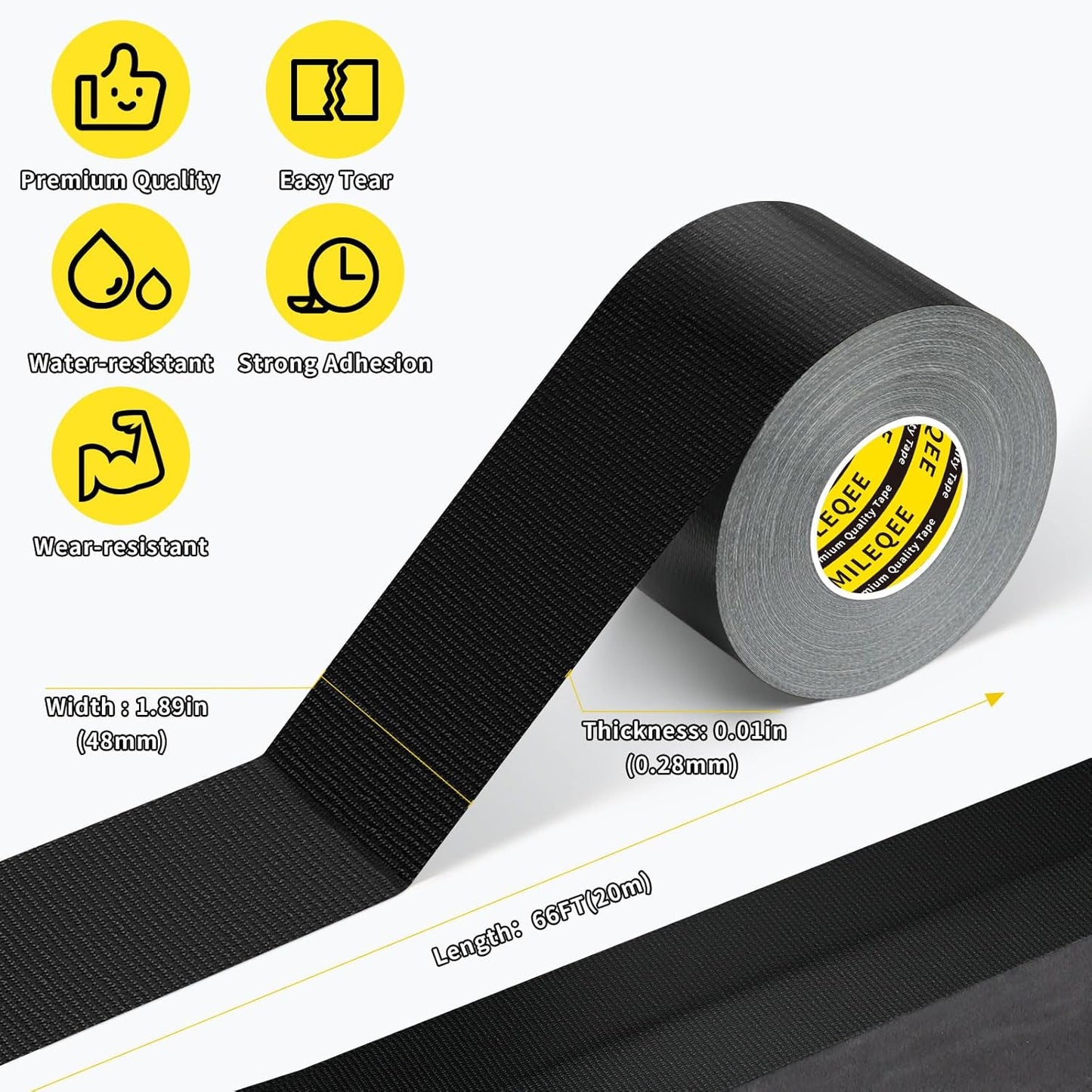 Cloth Duct Window Seal Strip Tape for Winter, 1.89in x 66FT, Weather Stripping Sealing Insulation Tape for Windows and Door, Easy Tear Sealer Draft Blocker Black