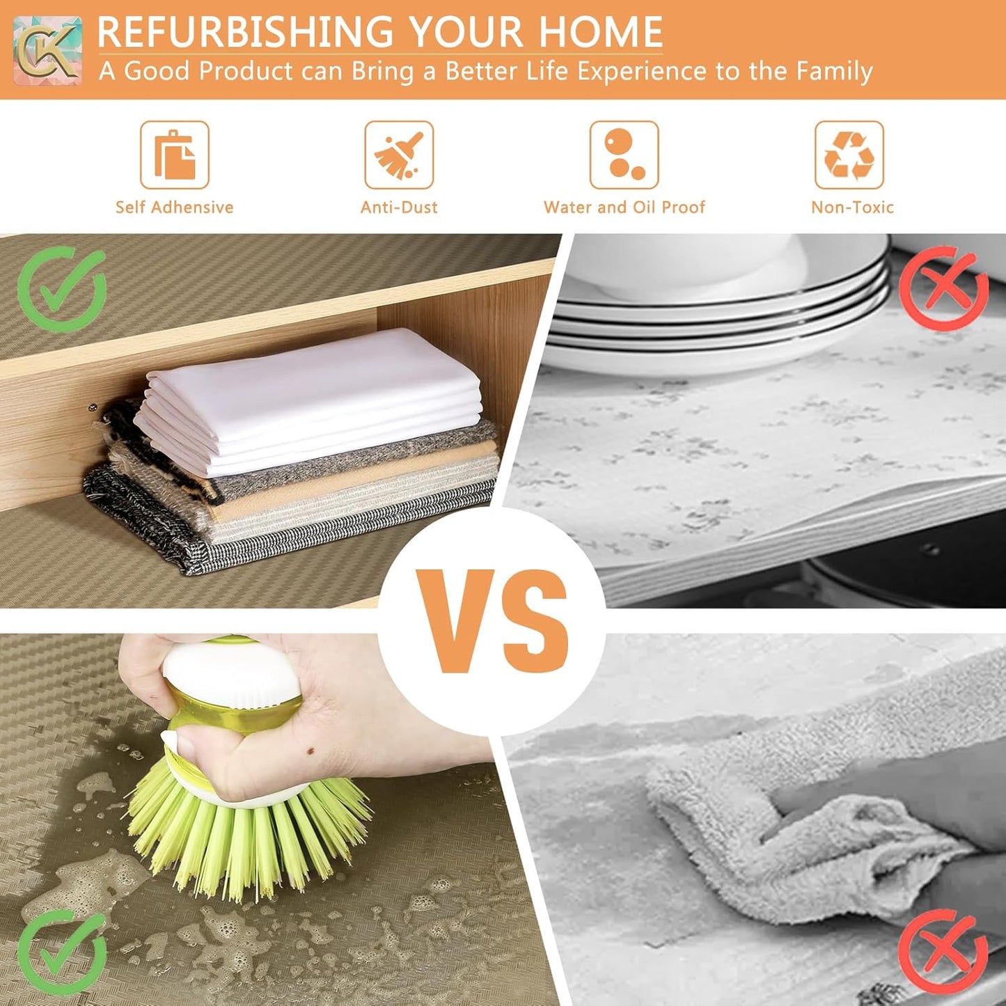 Self-Adhesive Shelf Liner Kitchen Liner, Waterproof Backed Paper Easy Peel and Stick Contact Liner Without Residue for Decor Your Desk Surface, Kitchen Countertops (Dark Khaki, 11.8 x 236.2 inches)