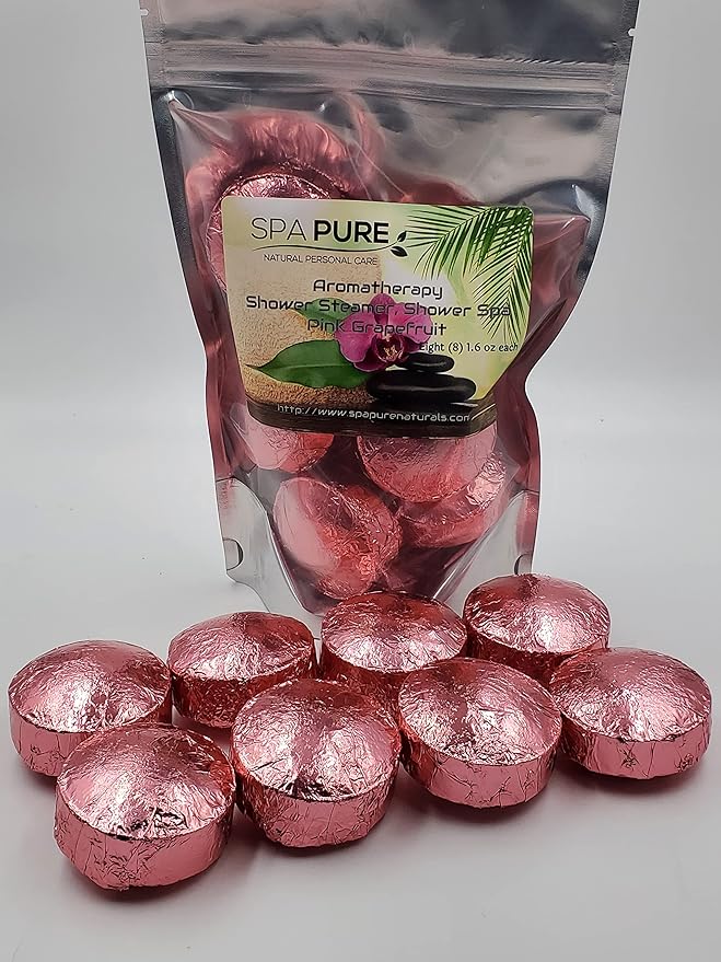 Spa Pure Pink Grapefruit Aromatherapy: Shower Steamers/Bombs/Tablets with 100% Natural/Organic Essential Oils-Transform Your Shower 8 Count (Pack of 1)