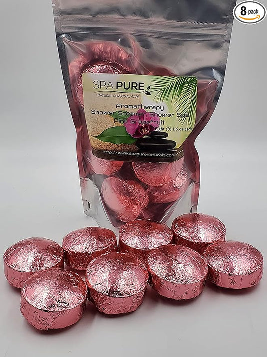 Spa Pure Pink Grapefruit Aromatherapy: Shower Steamers/Bombs/Tablets with 100% Natural/Organic Essential Oils-Transform Your Shower 8 Count (Pack of 1)