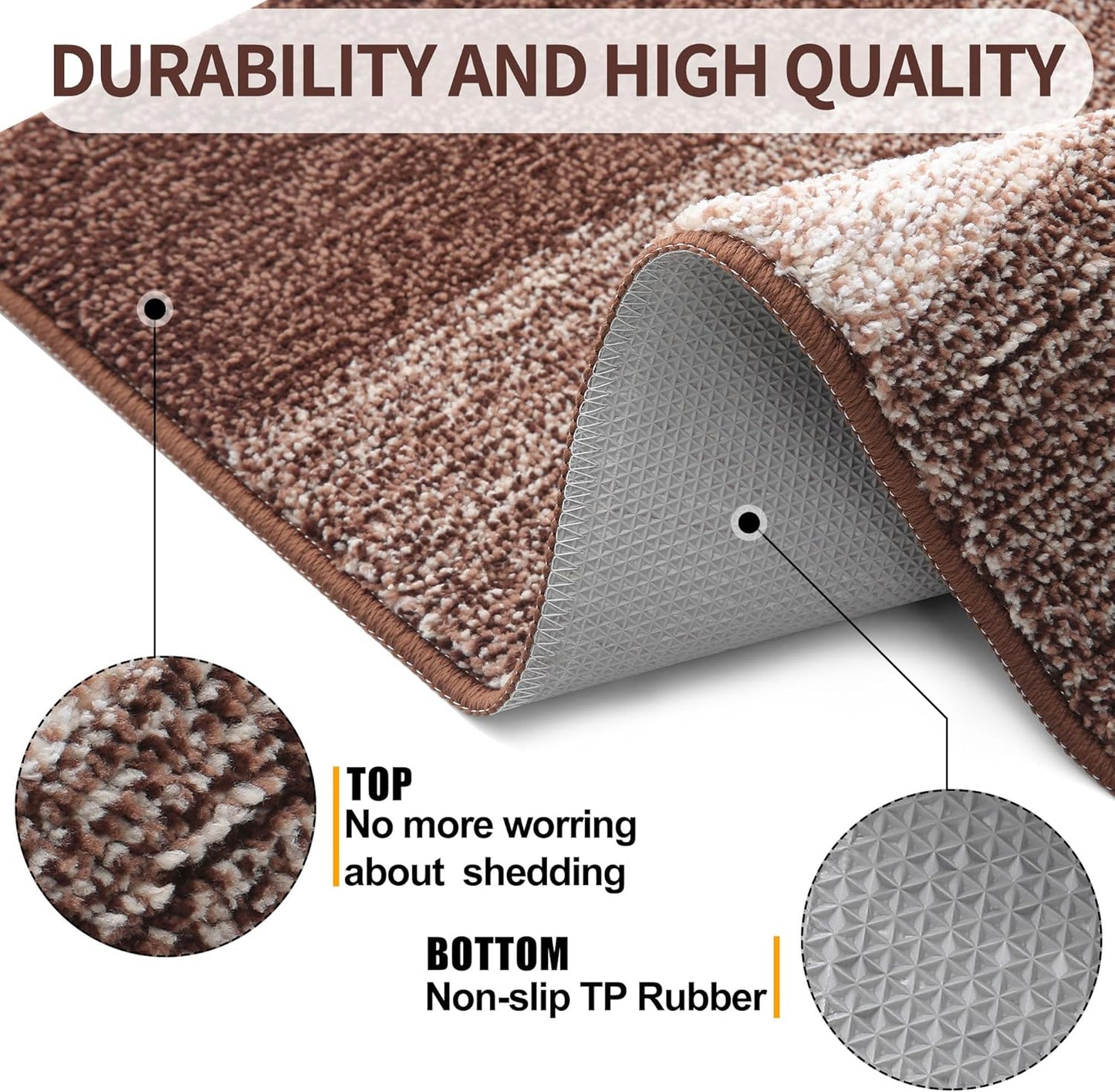 Kitinjoy Indoor Outdoor Door Mat, 30x17 Non-Slip Absorbent Dirt Trapper, Low-Profile Washable Inside Entrance Front Floor Mat, Sturdy Soft Entry Doormats for Entryway, Brown