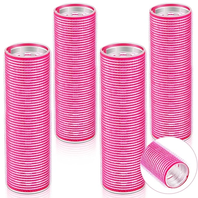 WILLBOND 4 Pcs Long Hair Rollers for Bangs Aluminum Core Curlers Thermal Self Grip Roller for Long and Medium Hair Women Hairstyle (4.1 x 1.2 Inch,Rose Red)