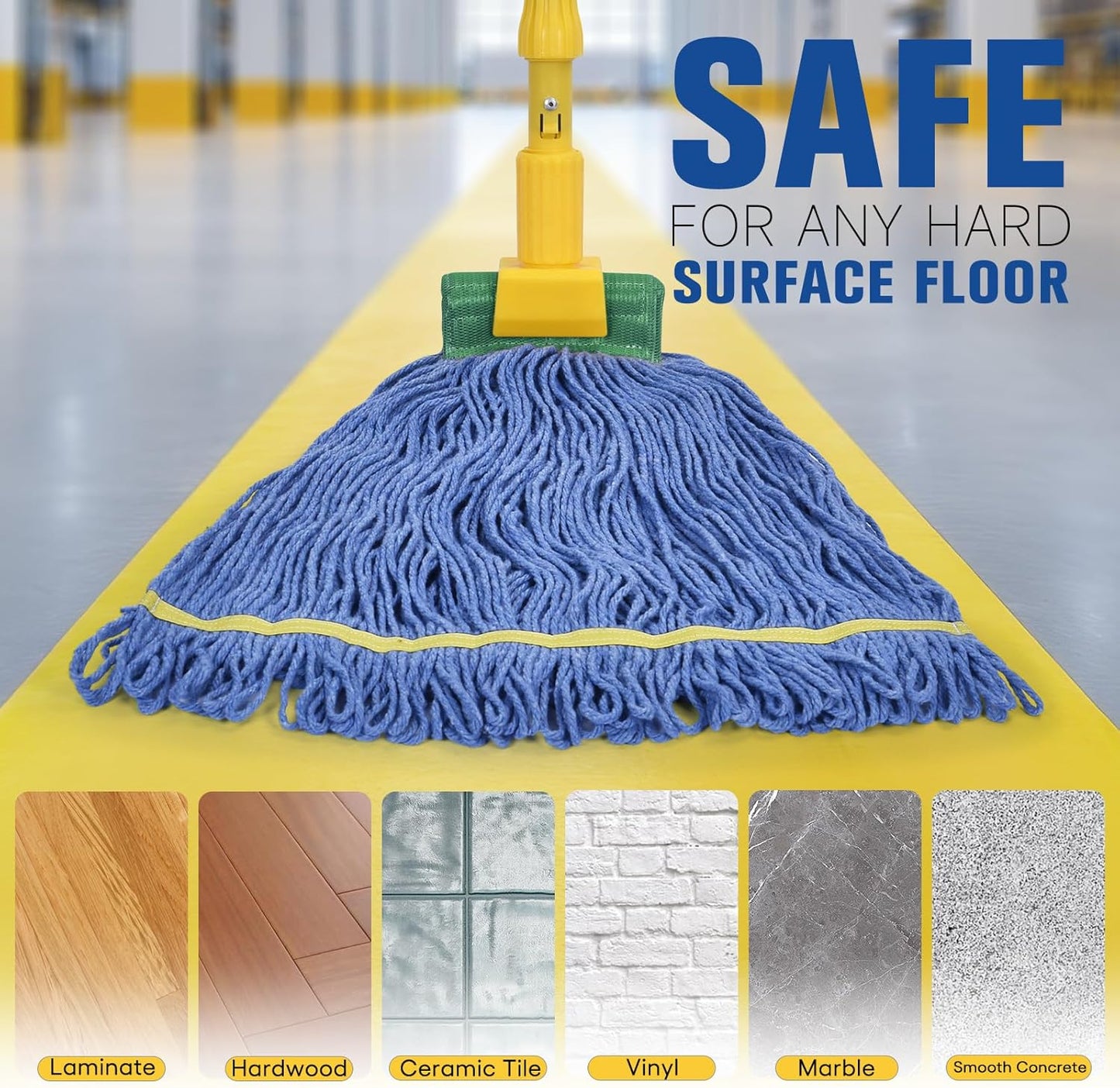 Matthew Cleaning Commercial Mop Head Replacement, 5 Inch Wide Headband, Looped End Cotton Blend String Wet Mops for Floor Cleaning, 28 oz Extra Large, 1-Pack Blue