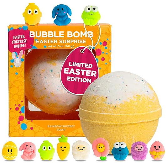 Easter Bath Bombs for Kids with Surprise Squishy Toys Inside (1 Pack) - Easter Basket Essentials and Stuffers - Releases Bubbles & Colors, Moisturizing, Large Bath Bomb for Girls & Boys by Two Sisters