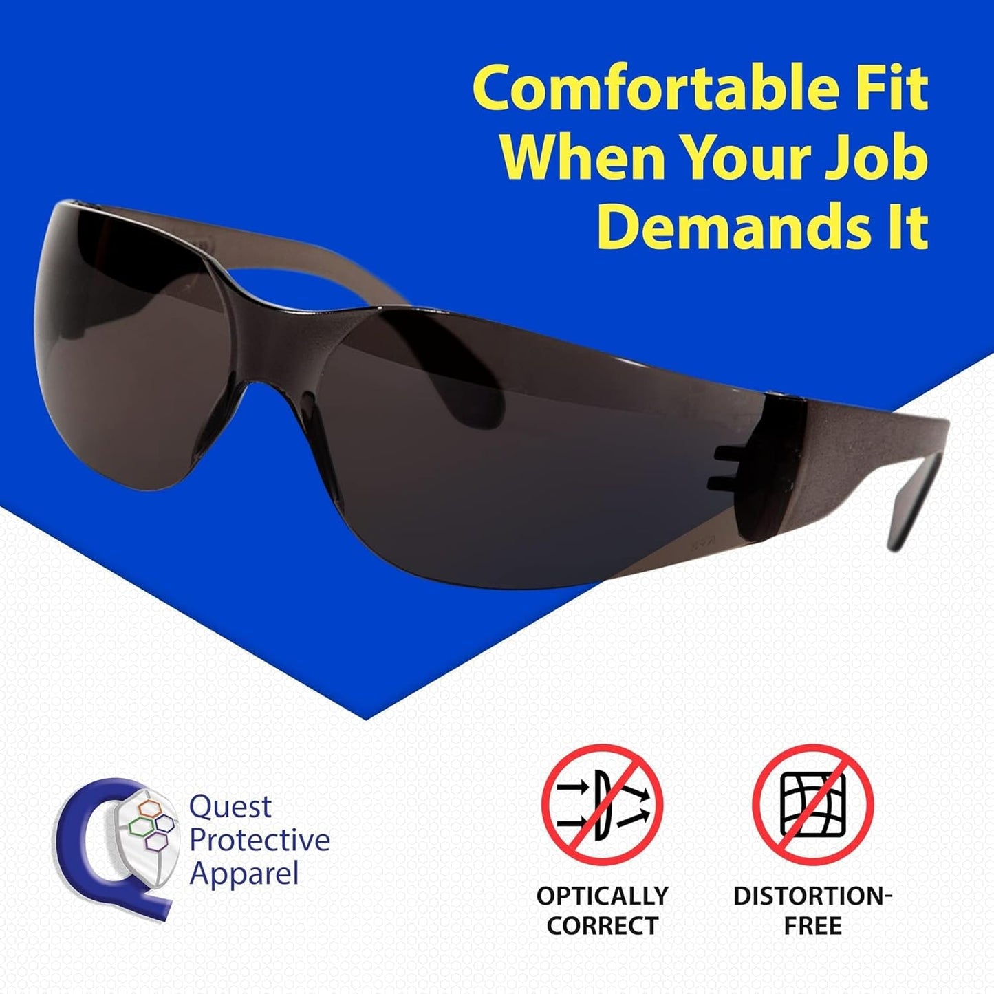 Quest Protective Apparel Safety Glasses for Men and Women - Anti Fog Safety Goggles for Shooting, Lab, or Construction – Polycarbonate Eye Protection [Smoke & Pack of 2]