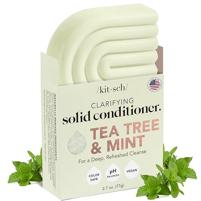 Kitsch Tea Tree & Mint Conditioner for Women and Men - Clarifying Anti Dandruff Solid Conditioner Bar - Hair Color Safe, Hair Care for All Hair Types - Organic, Vegan, Sulfate Free - 2.7 oz