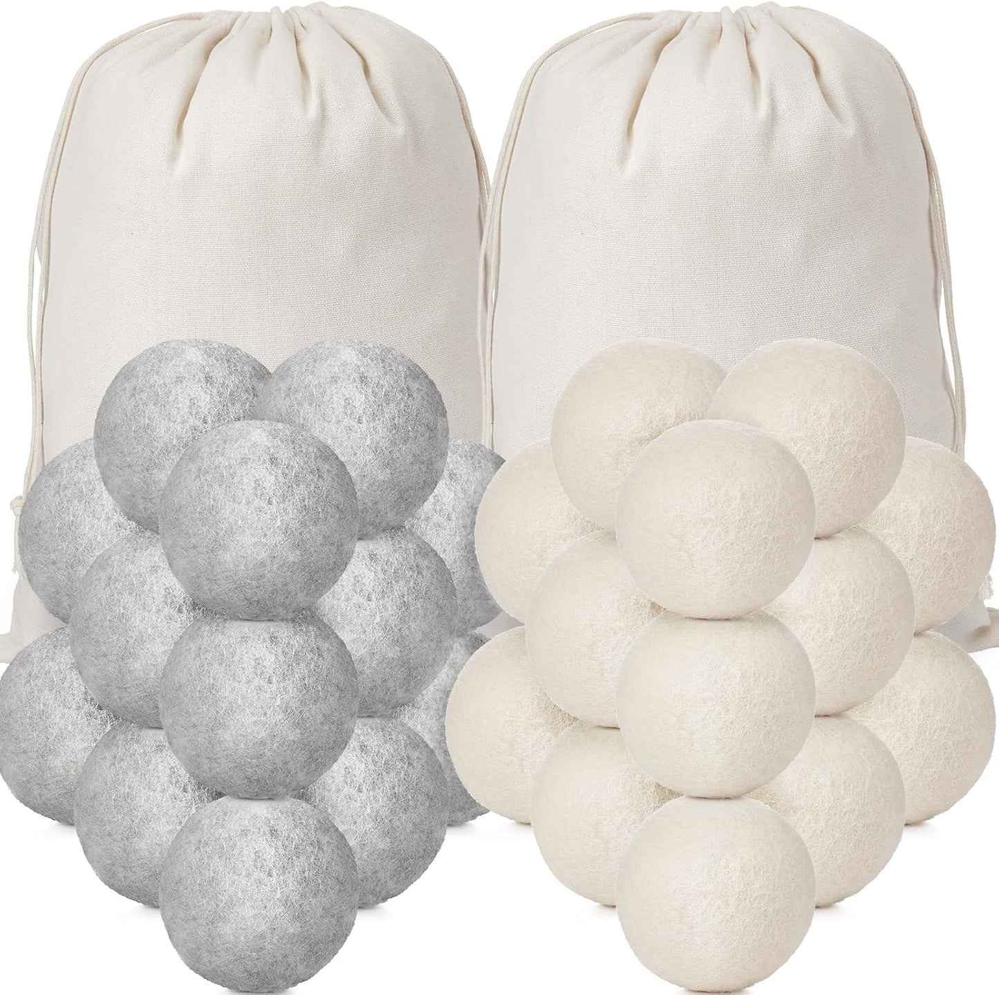 Roowest 32 Pieces Wool Dryer Balls Set 30 Reusable Wool Balls with 2 Muslin Bags Wool Laundry Balls Fabric Softener Ball Anti Wrinkle Anti Static Saving Energy and Time