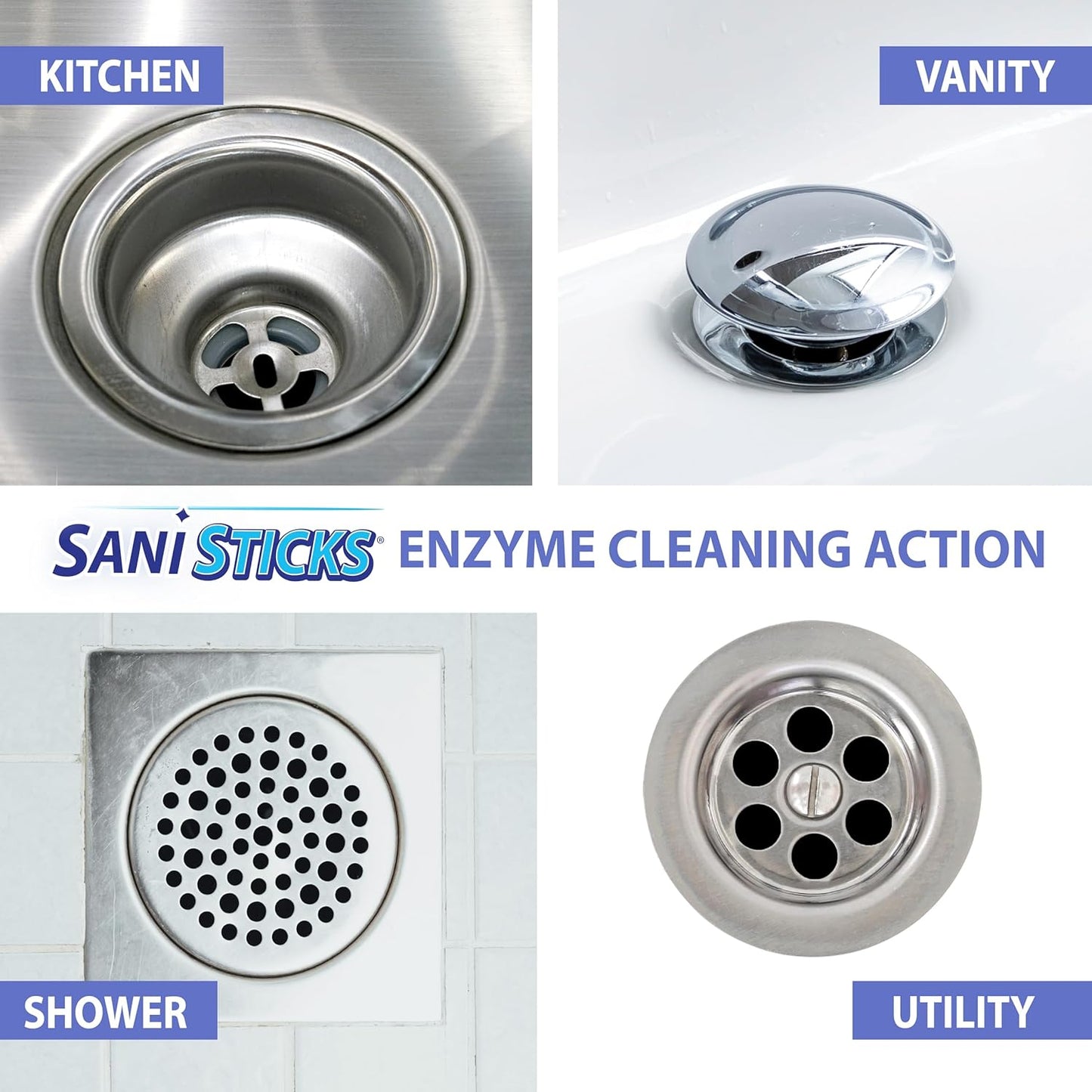 SANI 360° Sani Sticks Drain Cleaner and Deodorizer, 48 Count, Orange Scent Enzyme Pipe Cleaners, Eliminate Odors, Prevent Clogged Drains, Safe for Sinks, Bathtub Drains, Septic Tanks