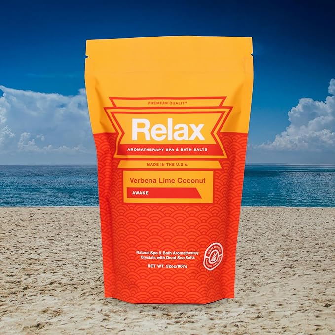 Relax Spa & Bath, Epsom & Dead Sea Salts, Aromatherapy Bath Salts for Hot Tub, Bath, or Spa, Infused with Magnesium, Verbena Lime Coconut Scent