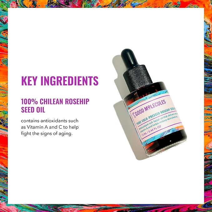 Good Molecules Pure Cold-Pressed Rosehip Seed Oil - 100% Natural Rose Hip Oil Light Weight Face Moisturizer for Anti-Aging, and Plumping - Hydrating Facial Skin Care
