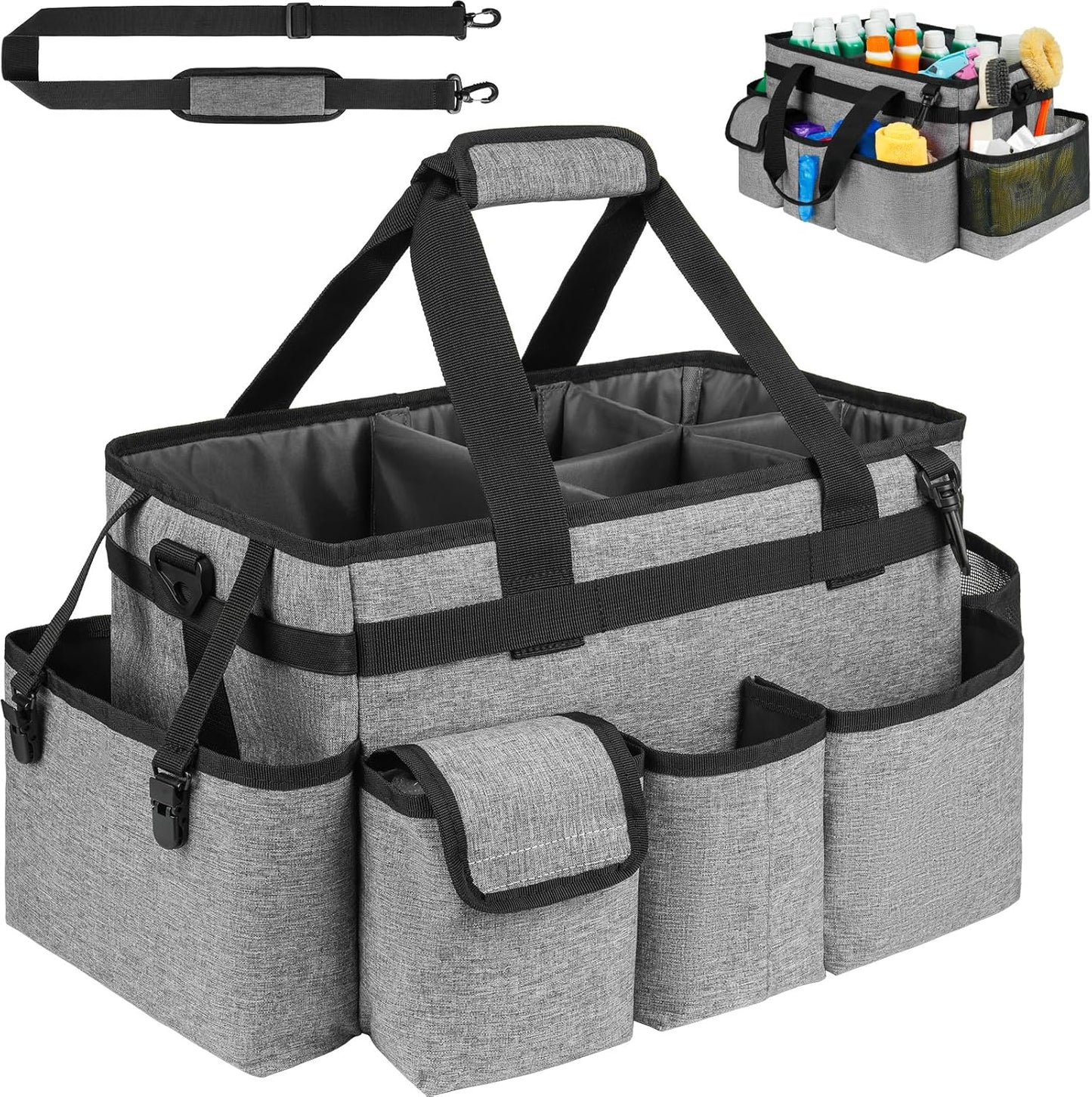 Cleaning Caddy Bag,Large Cleaning Supplies Organizer with Handle for Housekeepers,Gray