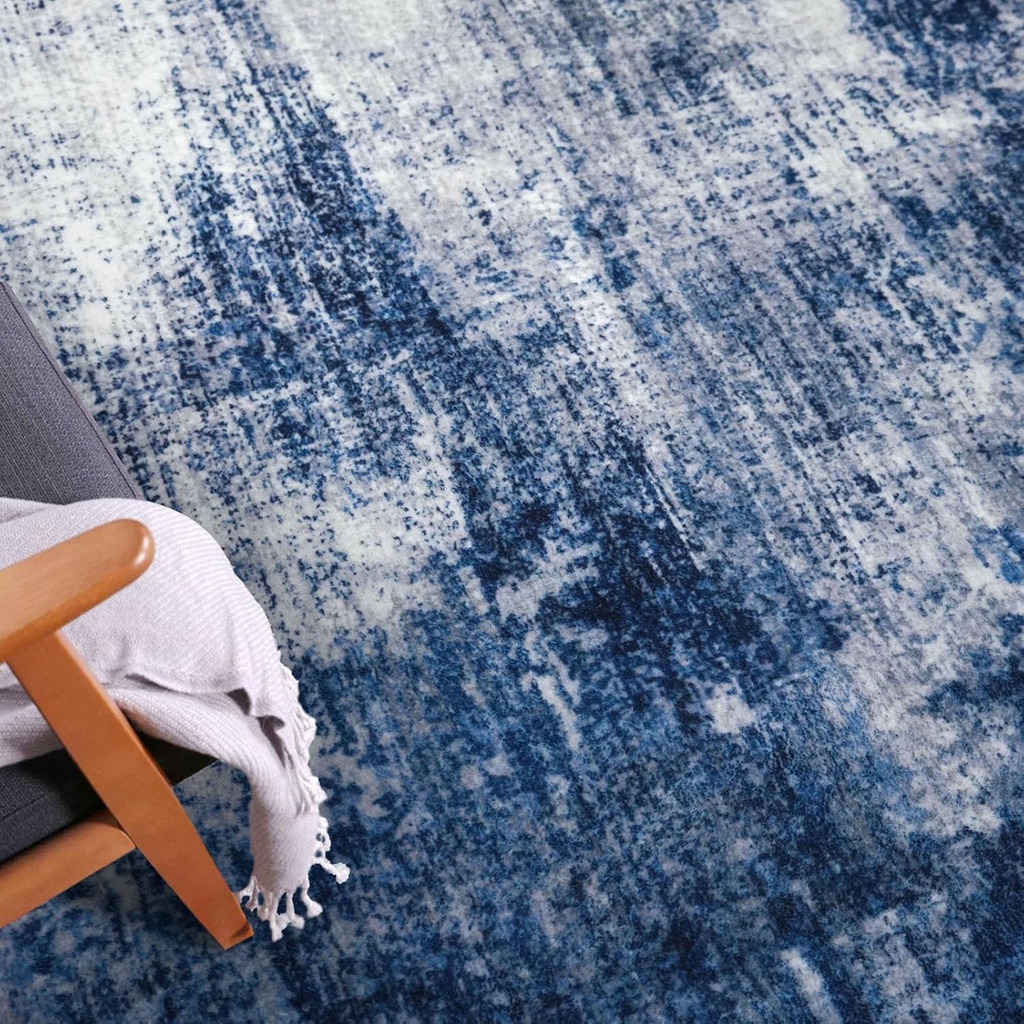 IOHOUZE Abstract Runner Rug 2x8 Ft Washable Runners for Hallways, Non Slip Kitchen Runner Printed Faux Wool Entryway Runner Indoor, Modern Abstract Floor Carpet for Hall Kitchen Bedroom, Navy/Grey