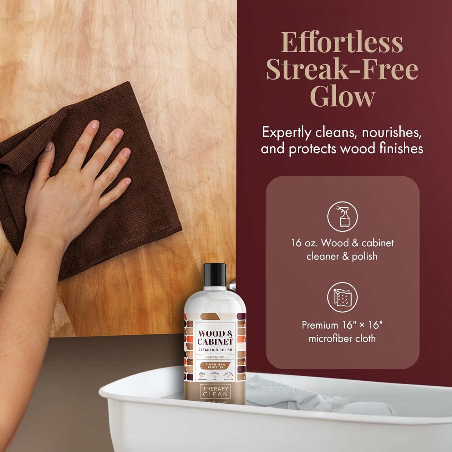 Therapy Wood Cleaner and Furniture Polish 16 oz. (2 Pack) - Wood Cabinet and Table Cleaner - Conditioner - Almond Scent