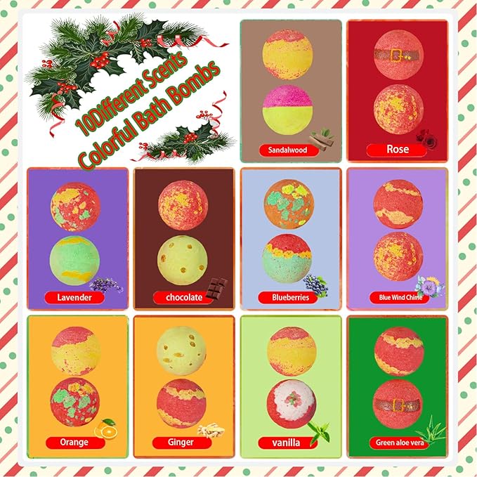 20-Pack Bath Balls with Surprises, Twenty Christmas Toys Inside, Natural Handmade Bubble Ball Set