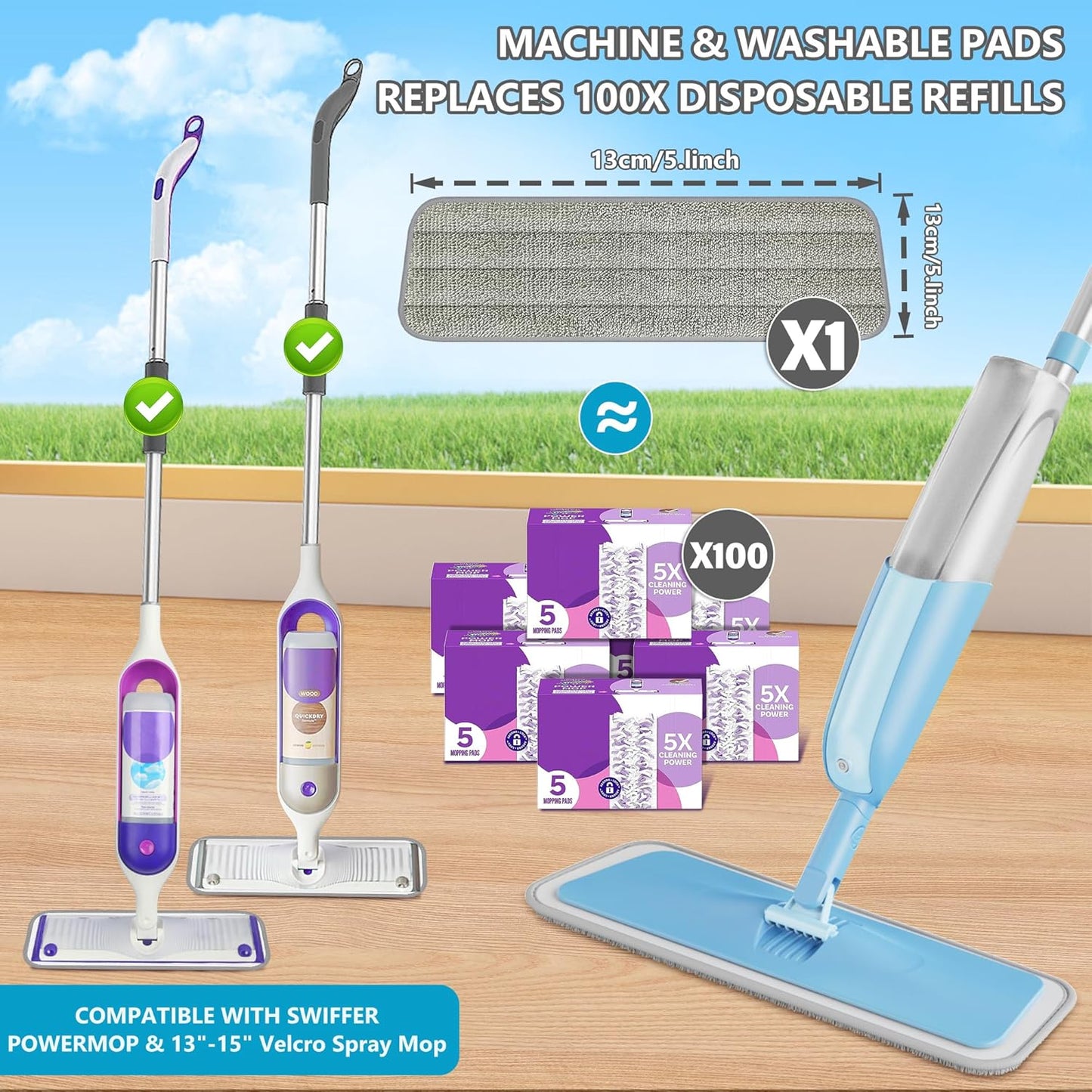 Spray Wet Mops for Hardwood Floors- MEXERRIS Microfiber Dust Dry Mop with 3 Microfiber Washable Pads Hard Wood Floor Mop with Sprayer Commercial Home Use for Wood Floor Laminate Ceramic Tiles