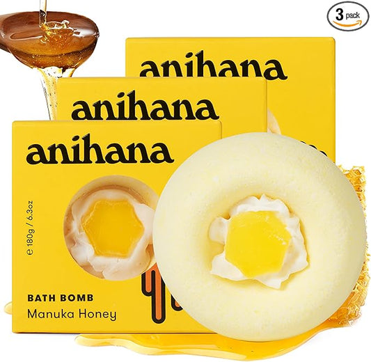 ANIHANA Bath Bombs with Coconut Oil, Paraben Free, Hand-Crafted Luxury Fizzers, Refreshing Manuka Honey Scent, 6.3 oz Each, 3 Pack