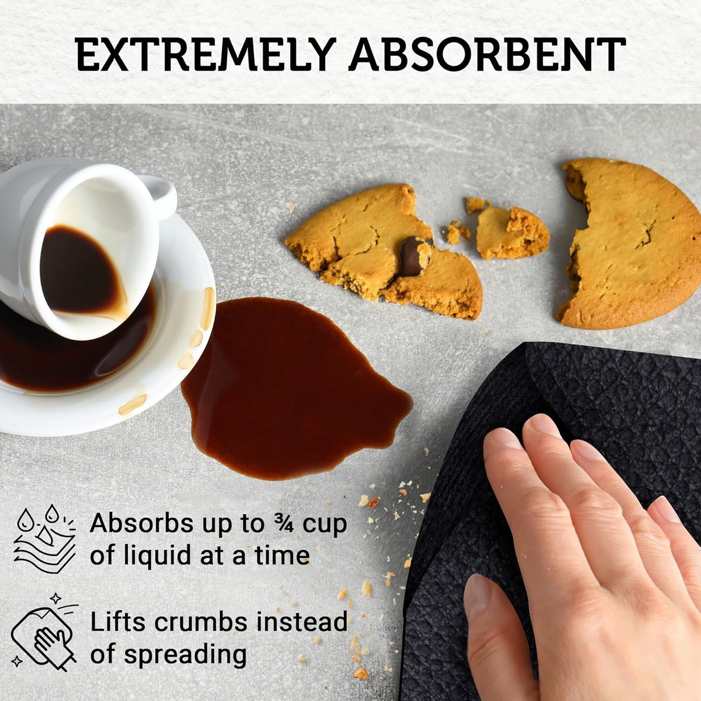 Nordhus Design Large Swedish Dishcloths, 10 Pack Grey- 9.5 X 8 inch Reusable, Washable Cellulose Cotton Kitchen Cloths - Replace Paper Towels, Wipes, Sponges, Dish Rags