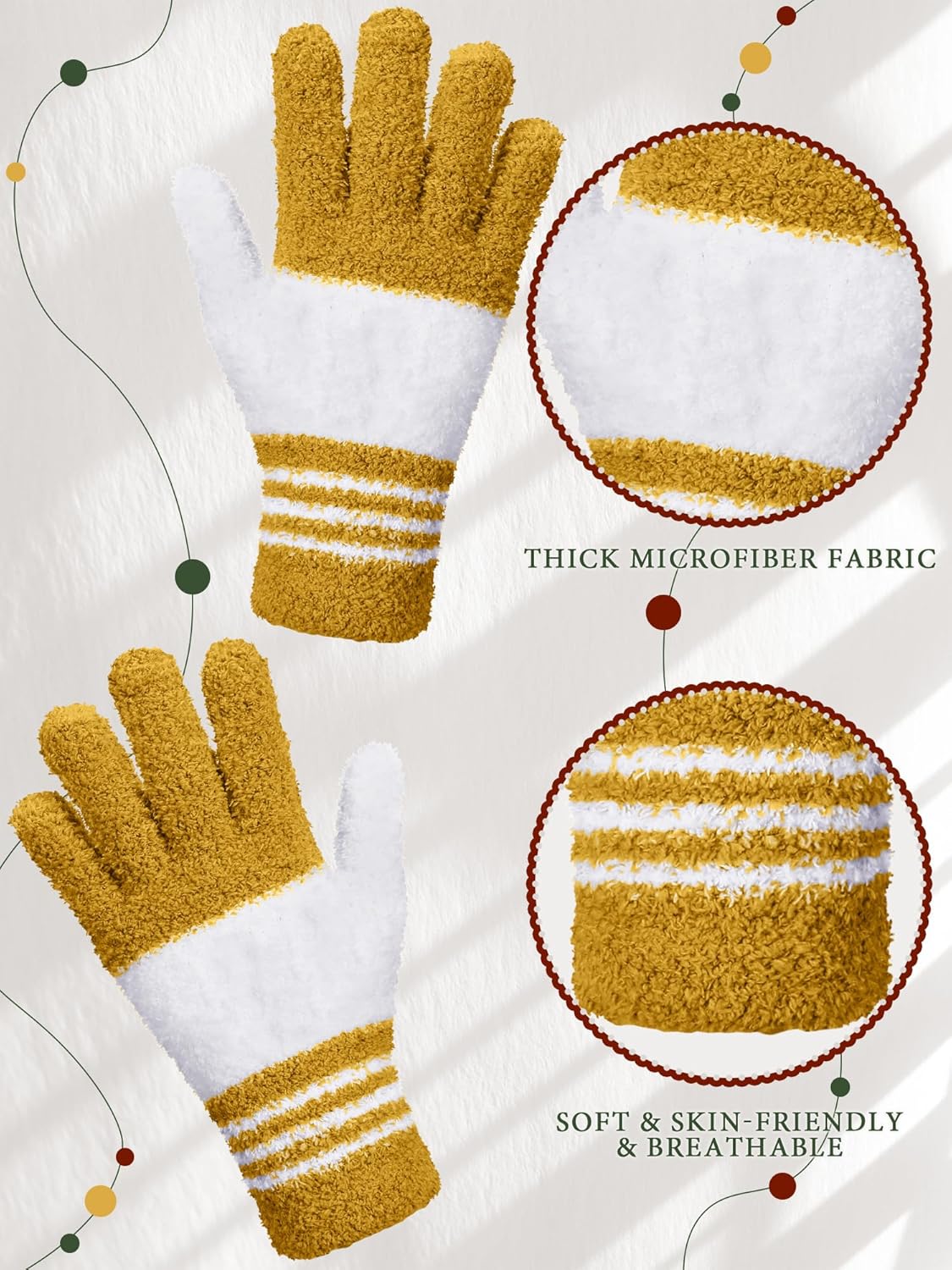 Patelai 3 Pairs Microfiber Plant Dusting Gloves Leaf Cleaning Gloves for Indoor Plants, Blinds, Furniture, House(Large,Red, Green, Yellow)