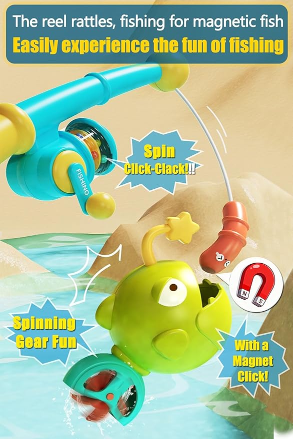Bath Toys for Kids Ages 1-3 - Magnetic Fishing Toy Set (8 PCS) with 5 Floating Sea Animals, Net & Water Sprayer, Fun Baby Bath & Swim Time Activity, Ideal Gift for 1-6 Year Old Boys & Girls