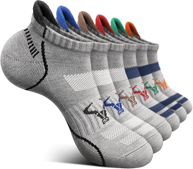 BULLIANT Men Running Socks 6Pairs-Ankle Athletic Socks Wicking Cushioned for Men Walking-Arch Compression Support