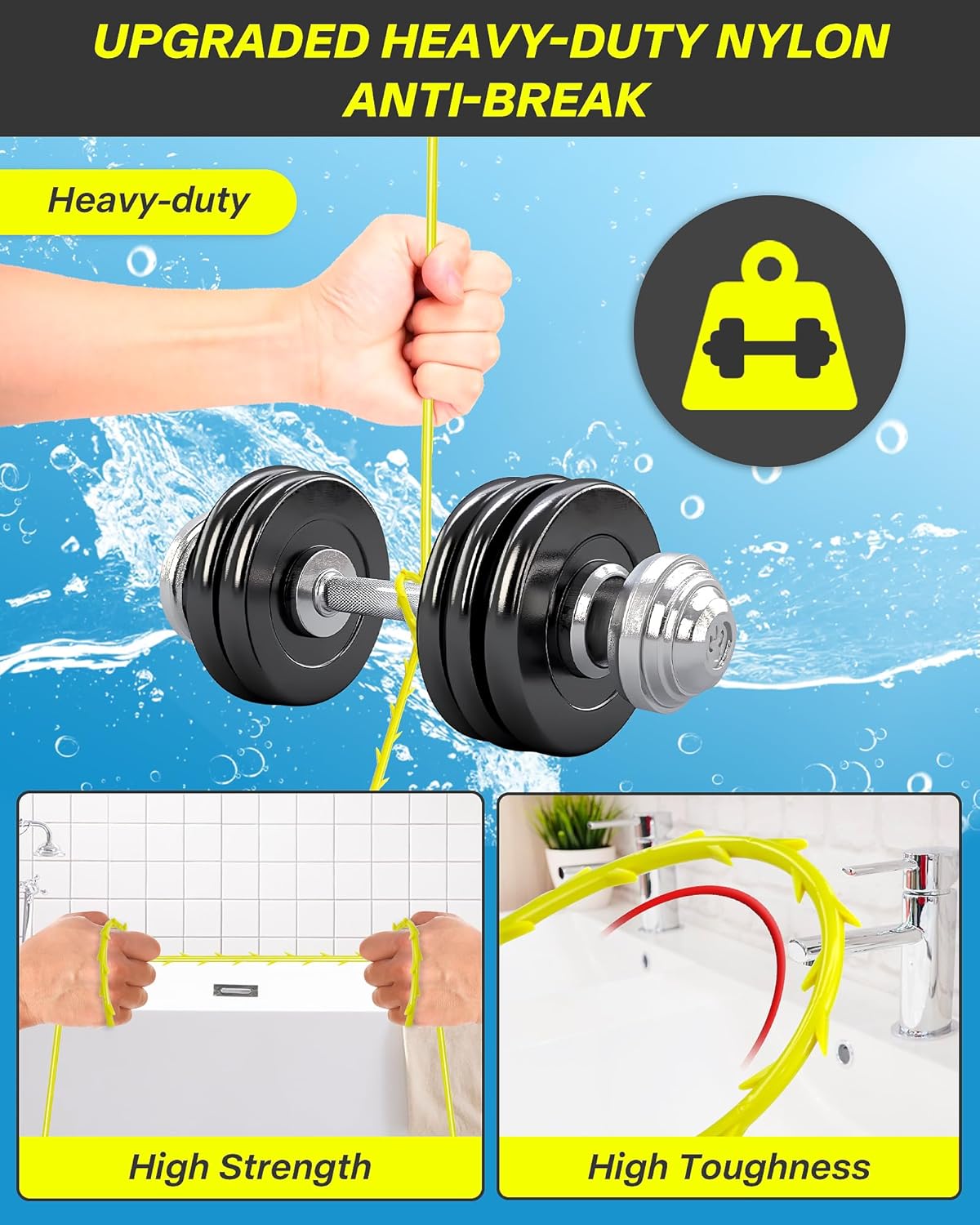 Drain Clog Remover Tool, 30 Inch Sink Snake Hair Clog Remover with Rotating Handle and 7 Wand Spares, Anti-Break Nylon Drain Hair Remover Plumbing Snake, Unclog Drain Quickly and Easily-7 Pack