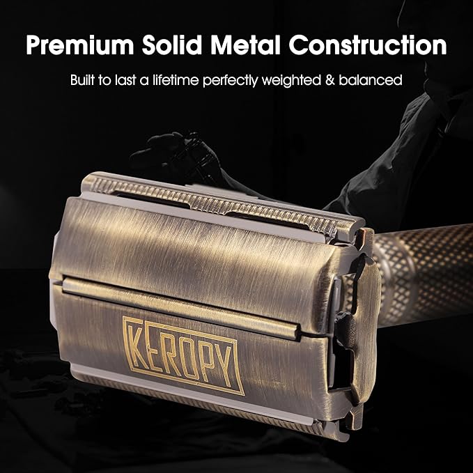 Premium Brass Double Edge Safety Razor - Anti-Rusted Mens Butterfly Razor with 10 Blades - Heavy Brass Construction, Beginner Friendly Wet Shaving Single Blade Razor Kit - Bronze