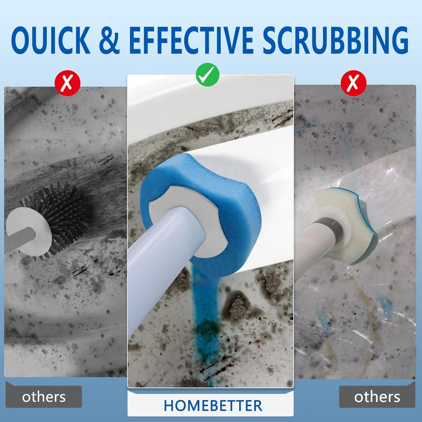 144 Count Toilet Brush Refills for Most Wands, Toliet Wand Refills-Blue Disposable Sponge Refill Heads Prefilled Cleaning Fluid for Bathroom Toilet Cleaning.