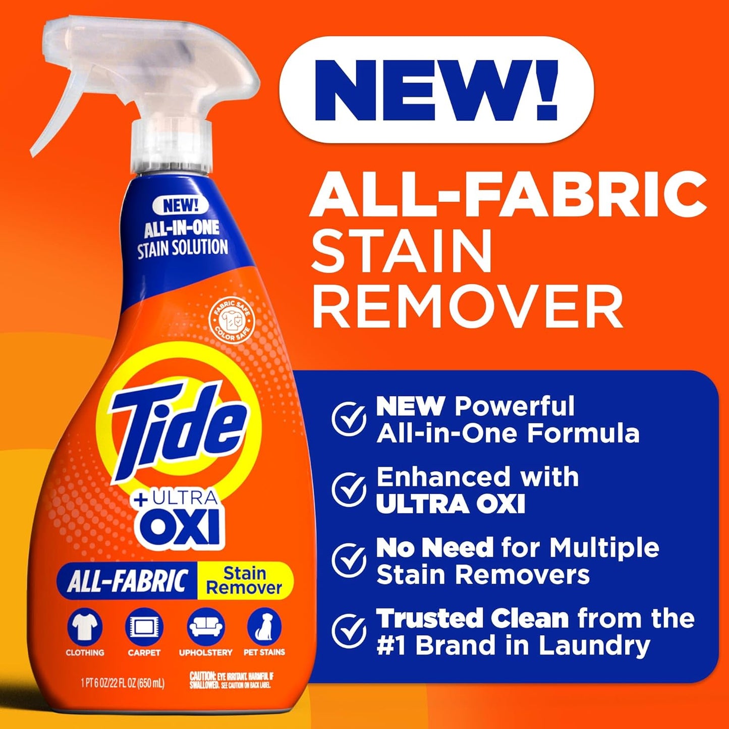 Tide Laundry Stain Remover with Oxi, Rescue Clothes, Upholstery, Carpet and more from Tough Stains, Stain Treater, 22 Fl Oz (Pack of 4)