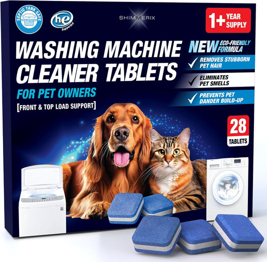 Washing Machine Cleaner Tablets for Pet Owners - Front & Top Load Washer Deep Cleaning - Septic Tank Safe - HE Support - Remove Stubborn Pet Hair - Eliminates Pet Smells - Prevents Pet Dander Build-up