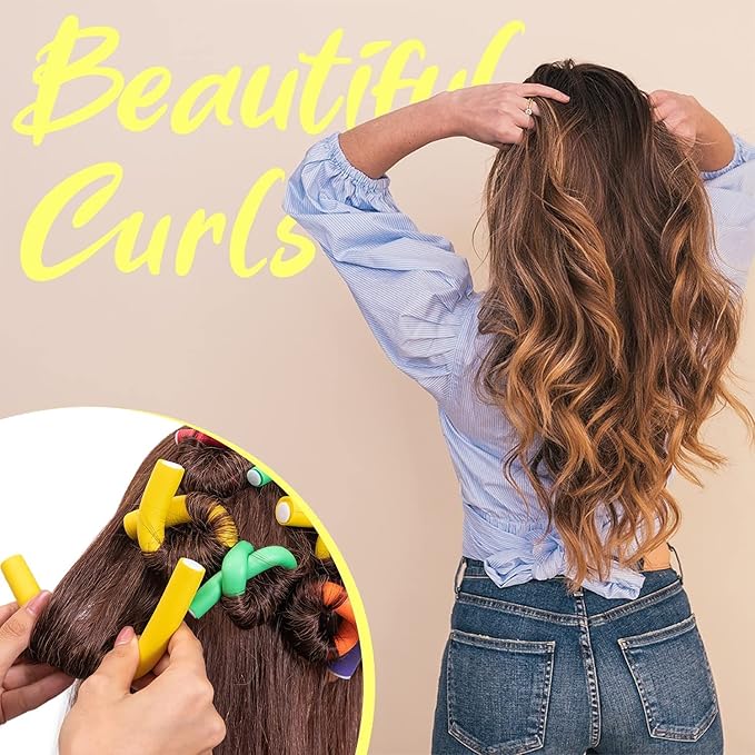 42 pcs 7" Flexible Rods,Hair Curlers Rollers Flexible Curling Rods,Heatless Bendy Foam Curls for Long,Medium,Short Hair to Sleep in,with Hair Dryer Bonnet,Drying Towel 3 IN 1(Gray)