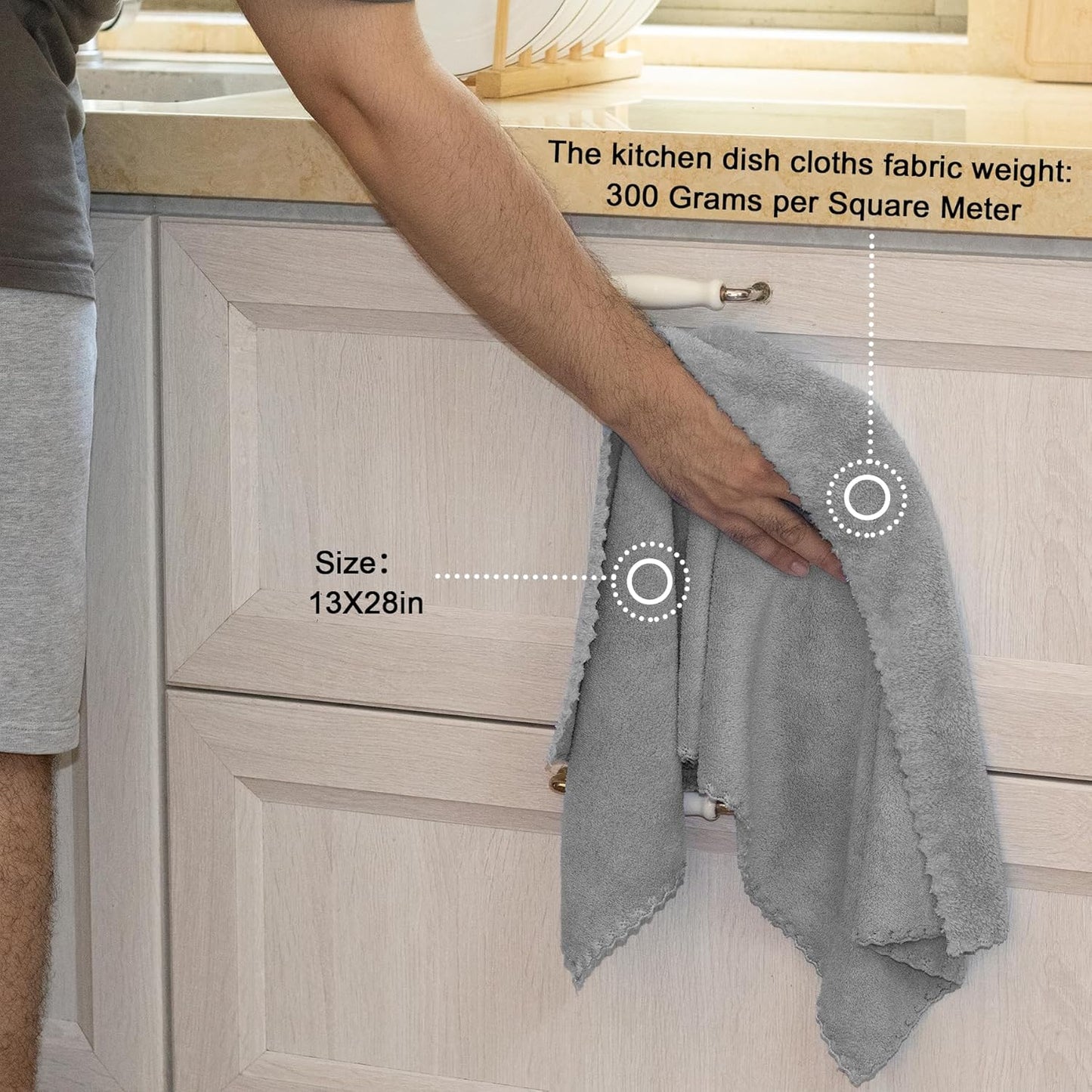 kimteny Kitchen Cloth Dish Towels, 13x28 Inches Premium Dishcloths, Super Absorbent Coral Velvet Microfiber Cleaning Cloths, Fast Drying Rags for Washing Dishes (13x28-6 Pack, Grey)