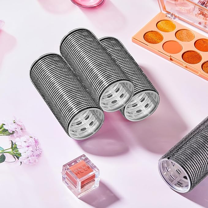 WILLBOND 4 Pcs Long Hair Rollers for Bangs Aluminum Core Curlers Thermal Self Grip Roller for Long and Medium Hair Women Hairstyle(4.7 x 2 Inch,Black)