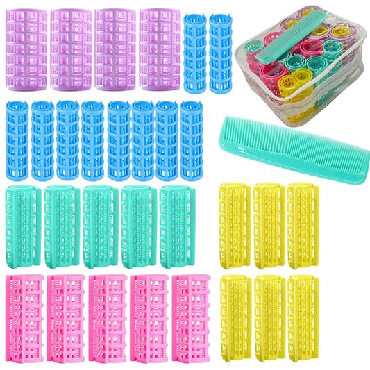 30Pcs Plastic Hair Rollers Set, Snap on Rollers Self Grip Hairdressing Curlers No Heat Rollers for Long Medium Short Thin Fine Hair with Mini Comb (5 Sizes)
