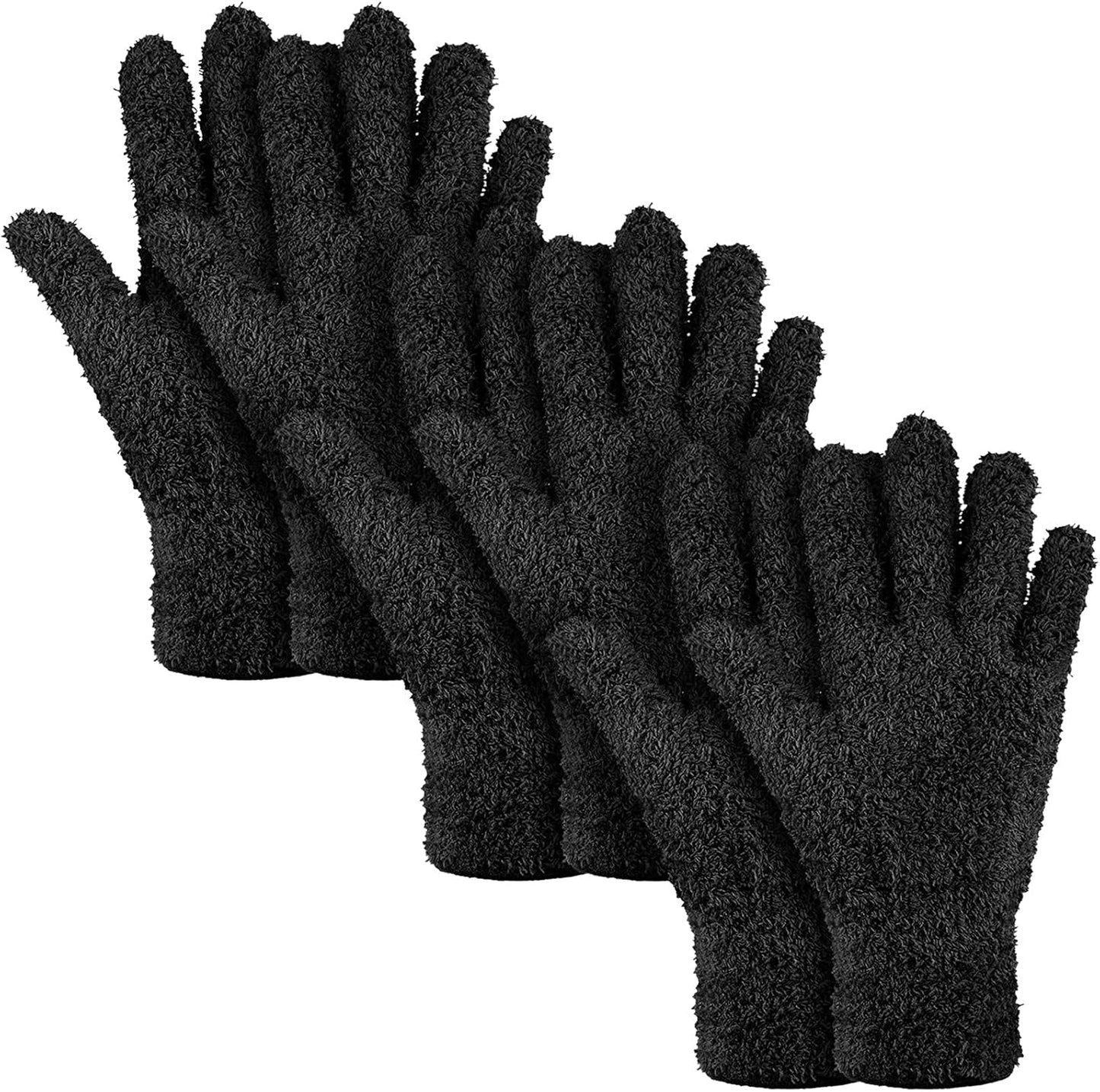 Patelai 3 Pairs Microfiber Plant Dusting Gloves Leaf Cleaning Gloves for Indoor Plants, Blinds, Furniture, House(Small,Black)