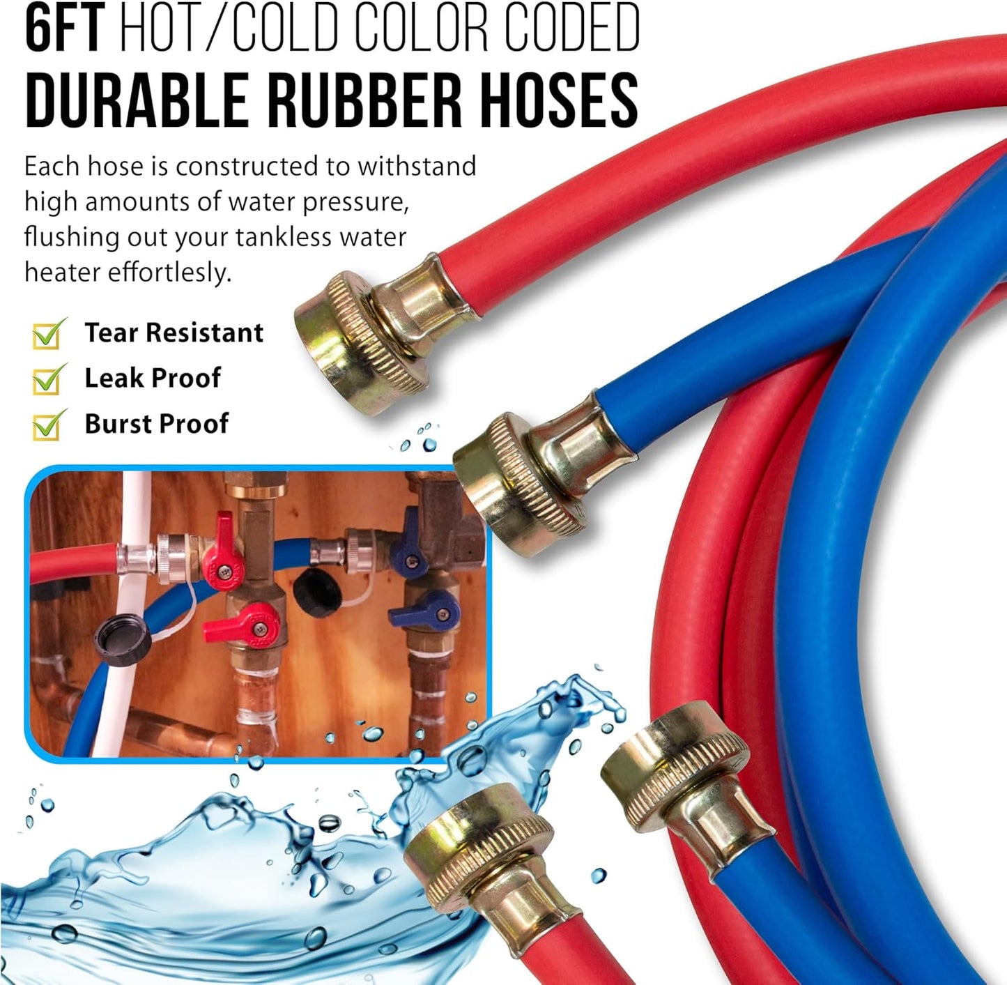 DrainX Tankless Water Heater Flushing Kit Includes Submersible Pump, Hoses, Liquid Descaler Solution, and Measuring Bucket