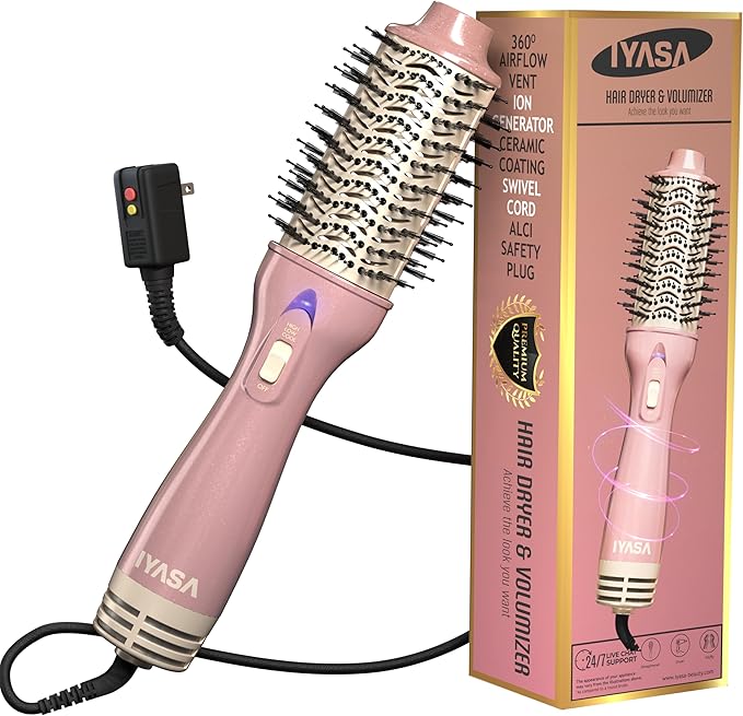 3” Large Barrel Ionic Hot Air Brush Hair Dryer – 75 mm One‑Step Volumizer Blowout Brush for Thick & Long Hair, 1100 W Plastic‑Tourmaline, Frizz Control, 3 Heat / 2 Speed, 13” Length