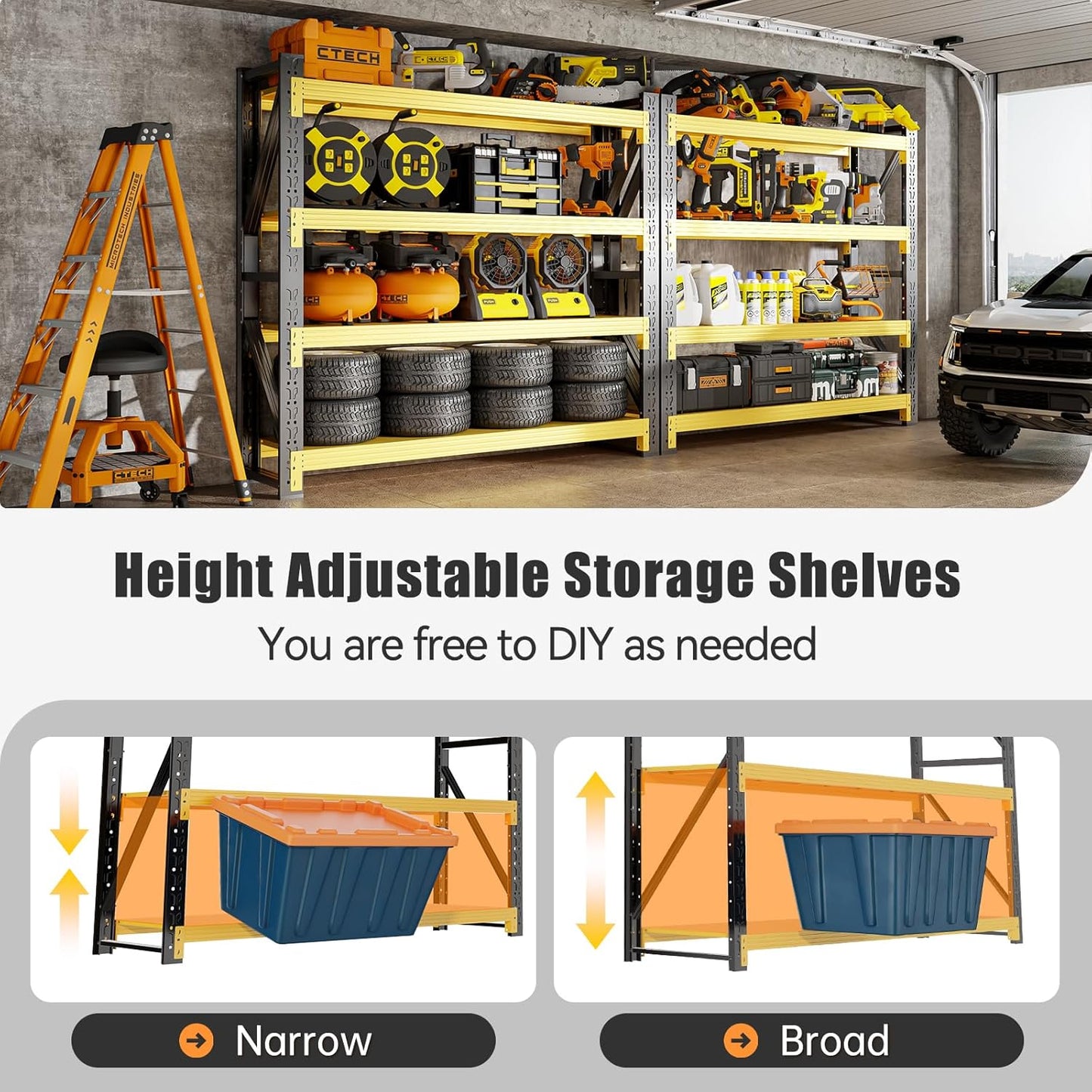 60" W Storage Shelves Heavy Duty, 4 Tier Metal Garage Shelving Units, 5000LBS Heavy Duty Adjustable Shelf, Garage Storage Rack, Industrial Shelving for Shop, Warehouse,60" W x 20" D x 79" H