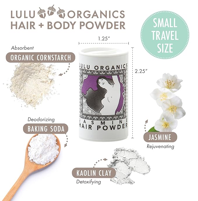 Dry Shampoo Powder for Dark, Blonde and Oily Hair, All Natural Body & Hair Powder for Women and Men, Paraben & Talc free No White Cast Synthetic Fragrance, Travel Size, Jasmine -1oz
