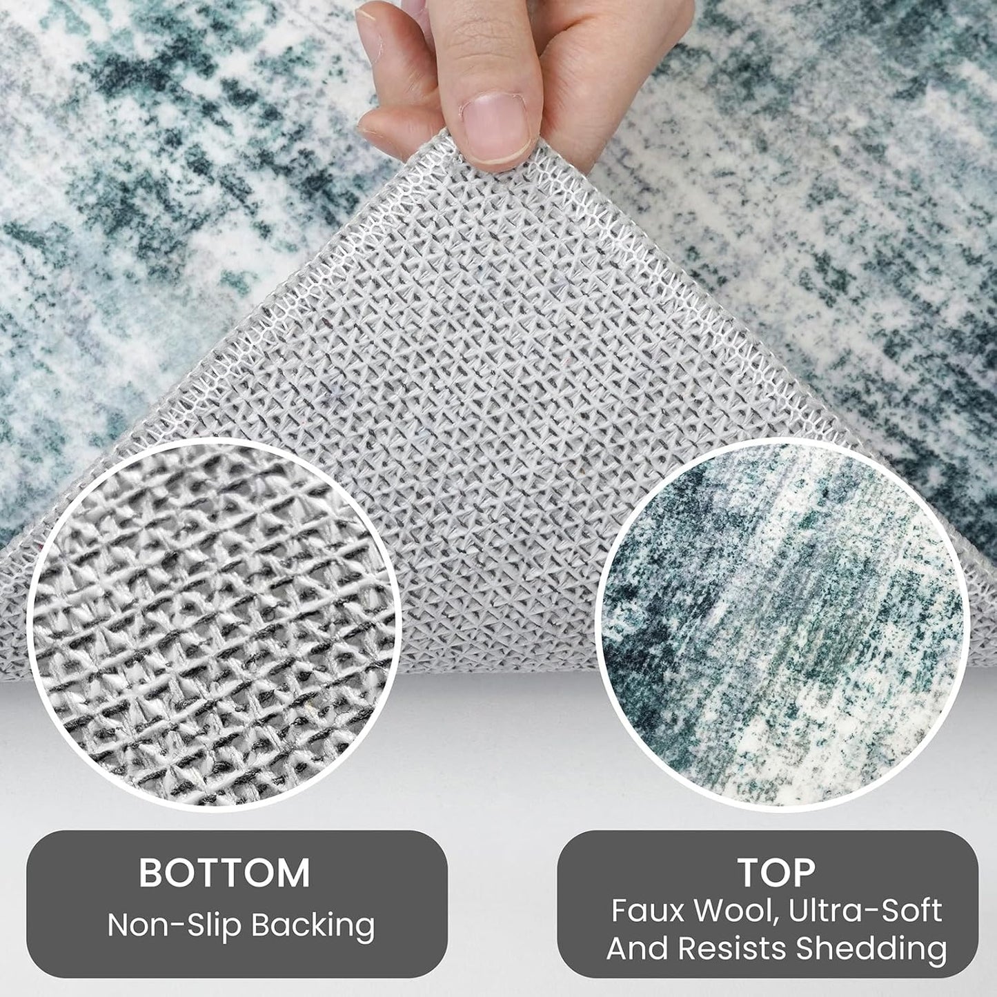 IOHOUZE Modern Abstract Area Rugs 5x7 Ft Washable Rugs for Living Room, Non Slip Dining Room Rug, Printed Faux Wool Rugs for Bedroom, Floor Carpet for Office Nursery Playroom, Sage Grey