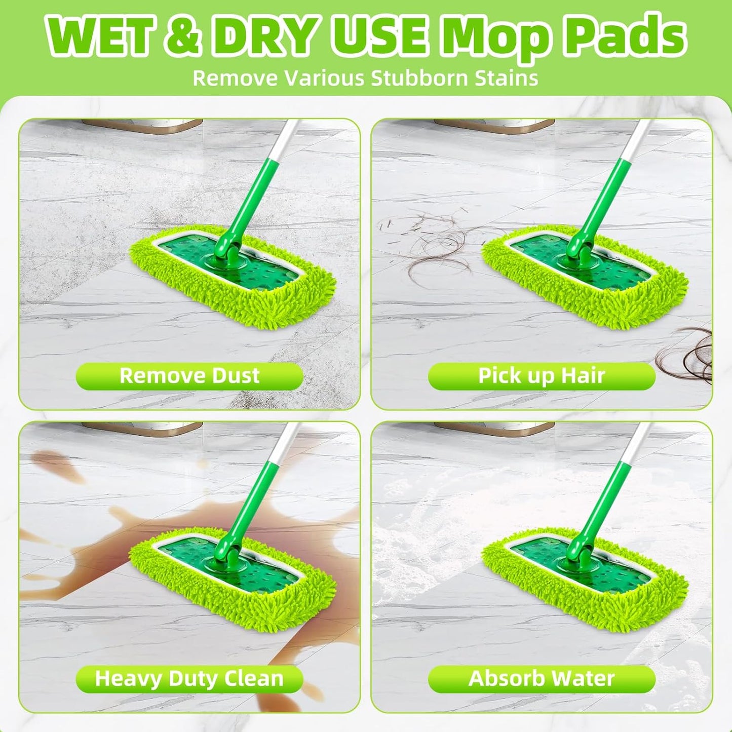 Reusable Dry Sweeping Cloths Microfiber Wet Pads Refill Compatible with Swiffer Sweeper Mop Replacement Sweeping Mopping Pad Refills for Use on All Sealed Floors - Stone, Hardwood, Laminate & Tile