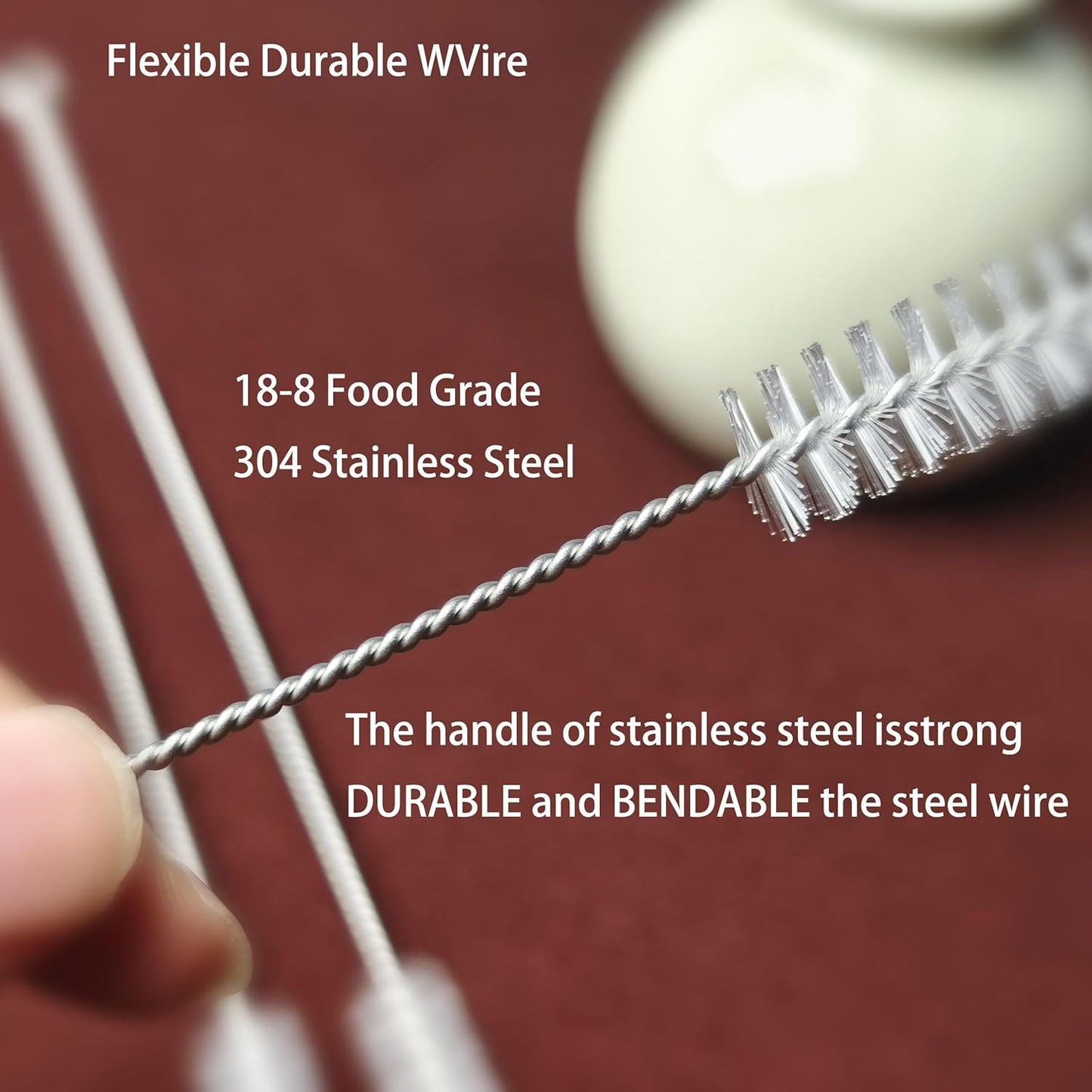 Straw Cleaner Brush Extend 10inch, Straw Brush Cleaner with Nylon Bristles, Reusable Straw Cleaner for Glass Straw/Water Bottles and Pipes.