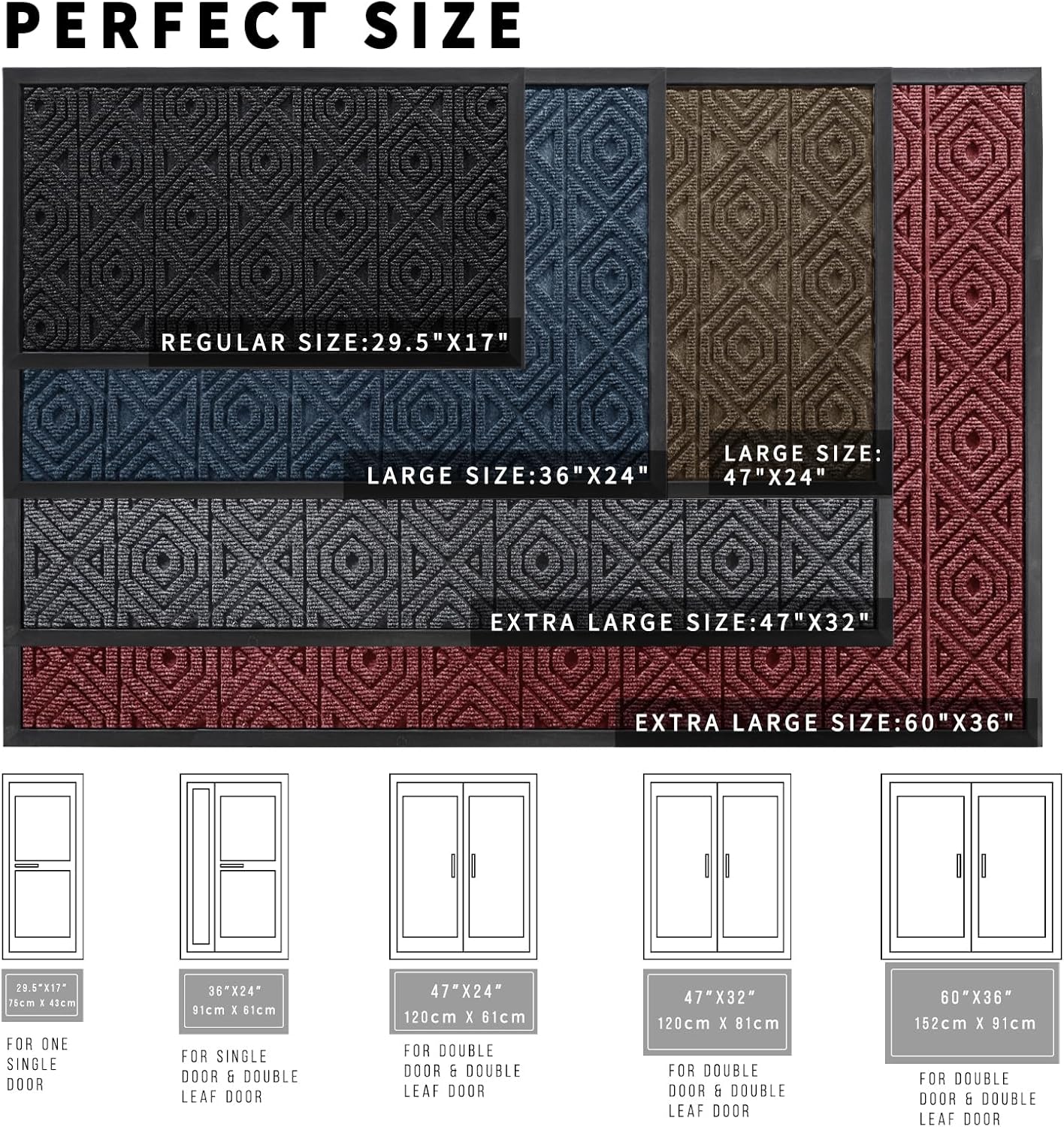 Yimobra Door Mat, Outdoor Indoor Entrance Welcome Mat, Heavy Entry Front Door Mat, Stain & Fade Resistant, Low Profile, Sturdy Rubber, Easy Clean Patio Floor Mat, Waterproof, 47 x 32, Black