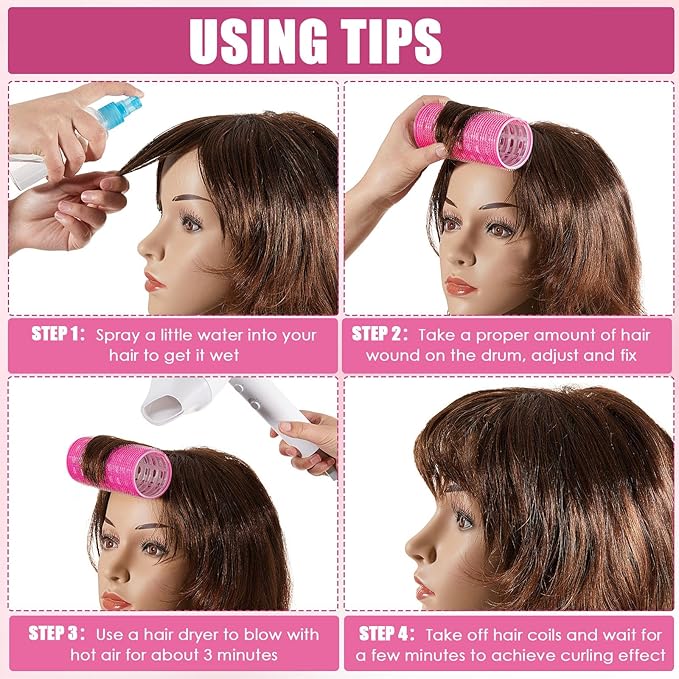 WILLBOND 4 Pcs Long Hair Rollers for Bangs Aluminum Core Curlers Thermal Self Grip Roller for Long and Medium Hair Women Hairstyle(4.7 x 2 Inch,Rose Red)