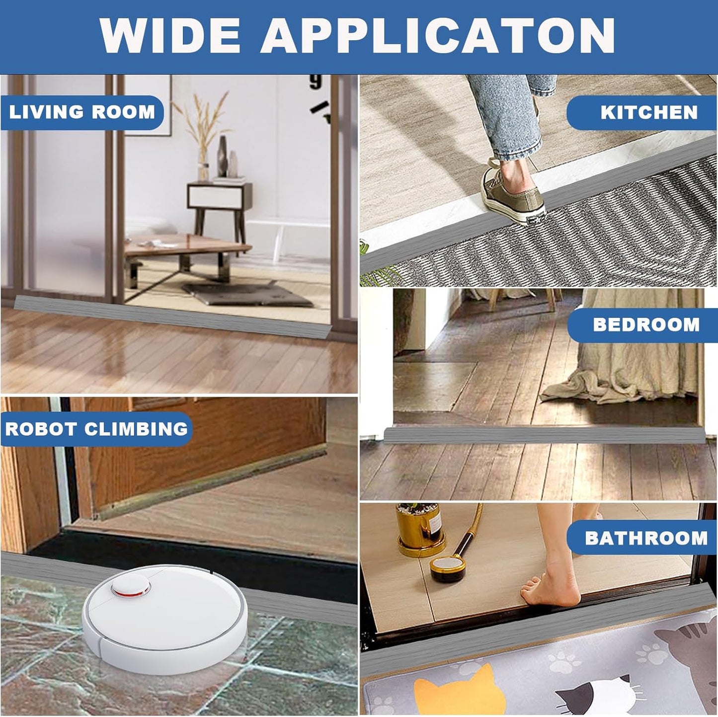 Vinyl Door Threshold Flooring Transition Strip Self Adhesive Carpet Edging Strip for Laminate Doorway Edge Threshold from 1/5" to 2/5" (Light Gray Wood Grain, 3.3 Ft)