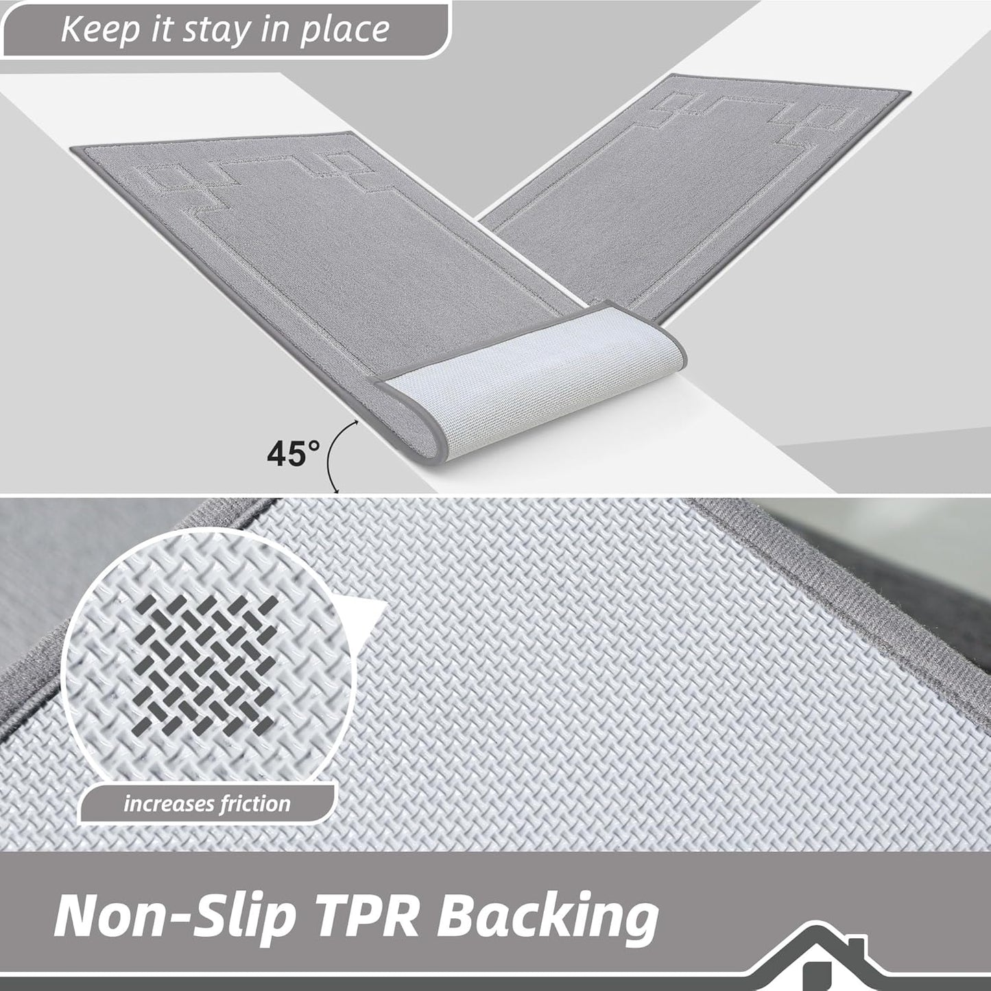 BEQHAUSE Door Mat 24" x 60", Non-Slip Door Mats Indoor Entryway Rugs Washable Low-Profile Absorbent and Stain Resist Floor Mats, Dog Door Mat for Front Back Door, Muddy Wet Shoes & Paws, Light Grey