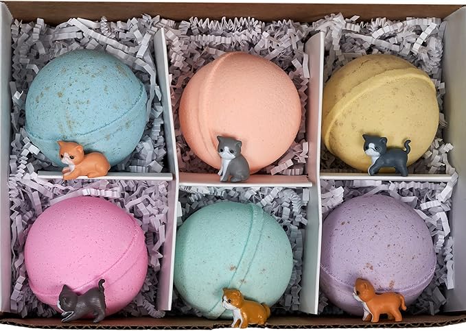 Spa Pure Kittens in Basket: 6 Adorable Kittens Hiding Inside Each Colorful Bath Bomb, XL 5 oz Each (6 Count) Pack of 1, Multicolor